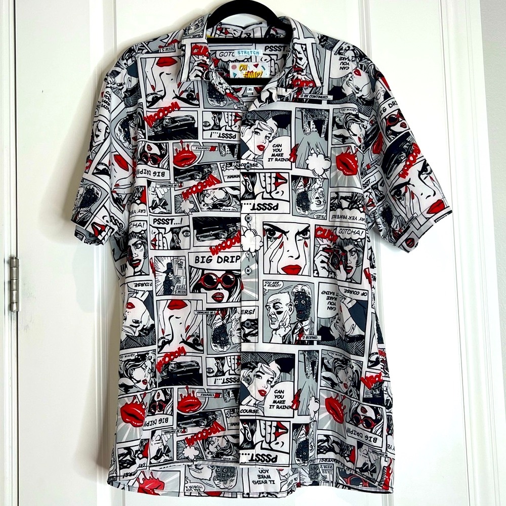 Oh Snap Graphic Comic Print Men's Shirt XL Drill Clothing Co Black Red White